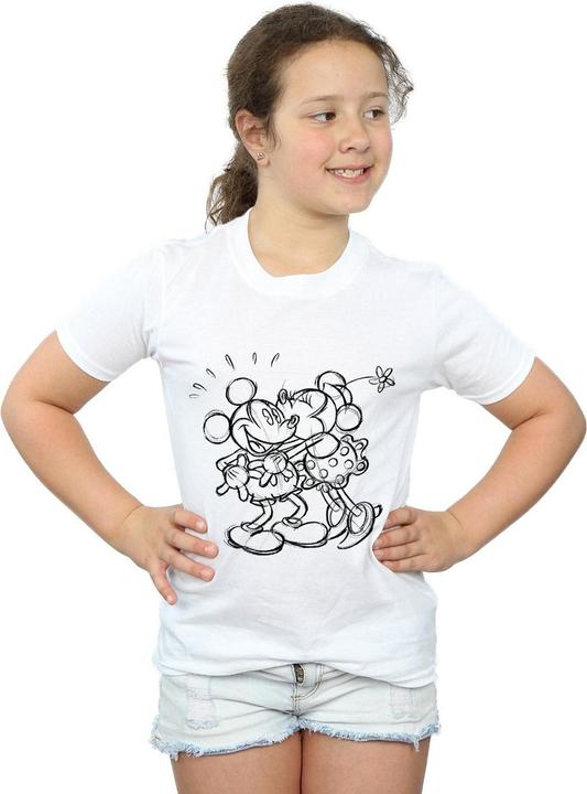 Actual product image Disney Girls Mickey And Minnie Mouse Kiss Sketch Cotton T-Shirt (152, 158)