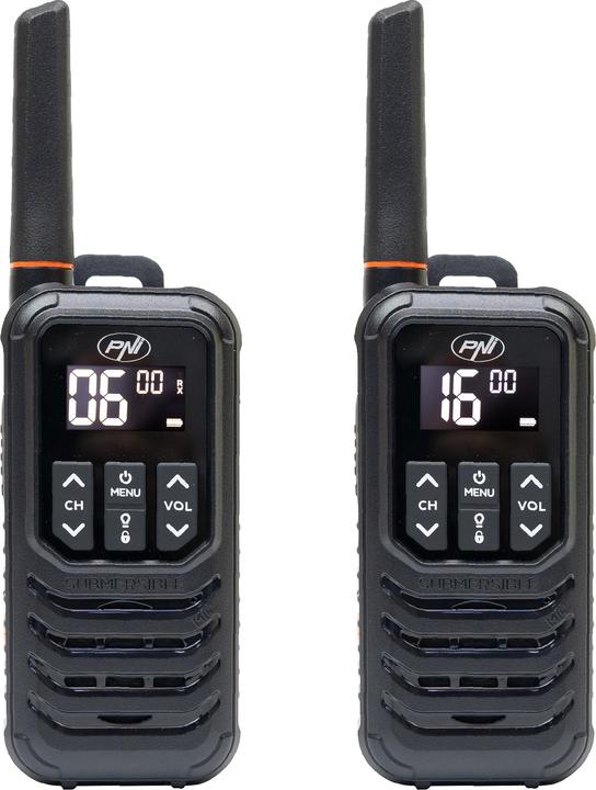 Immagine prodotto PNI Radio portatile PMR R80 PRO, set di 2, 0,5 W, 16 canali, impermeabile IP67, con torcia LED