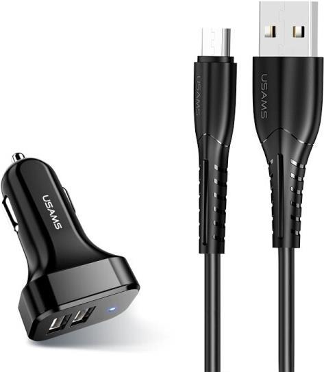 Produktbild Usams Ładowarka samochodowa 2xUSB C13 2.1A microUSB czarny NTU35MC13TZ