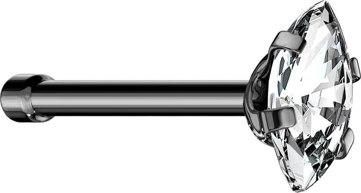 Actual product image Star Piercing Nasenstecker gerade schwarz Oval Kristall silber gefasst (without brass, Surgical steel 316L)