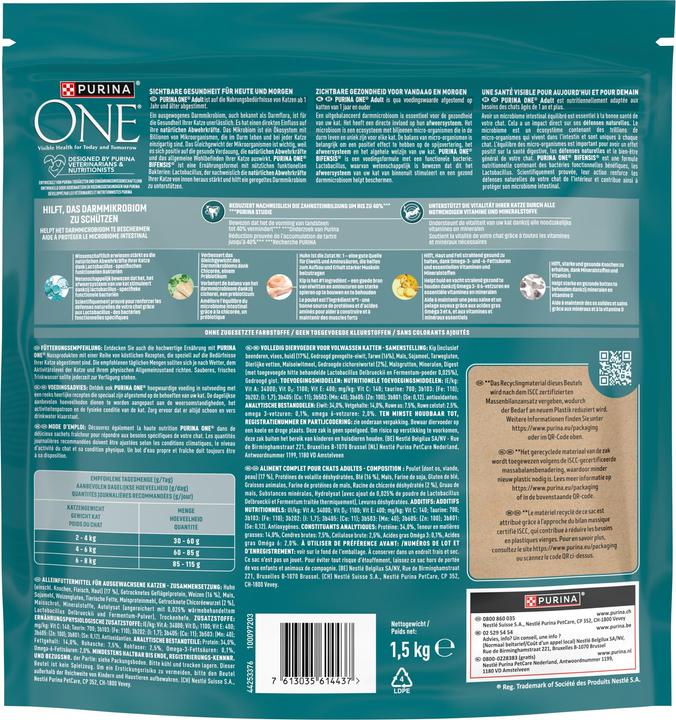 Nutritional values and ingredients Purina ONE Dried fodder (Adult, 1 pcs., 1500 g)