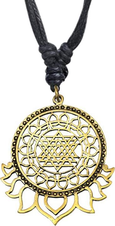 Star Piercing Halskette schwarz Anhänger vergoldet Mandala Flammen (Messing)