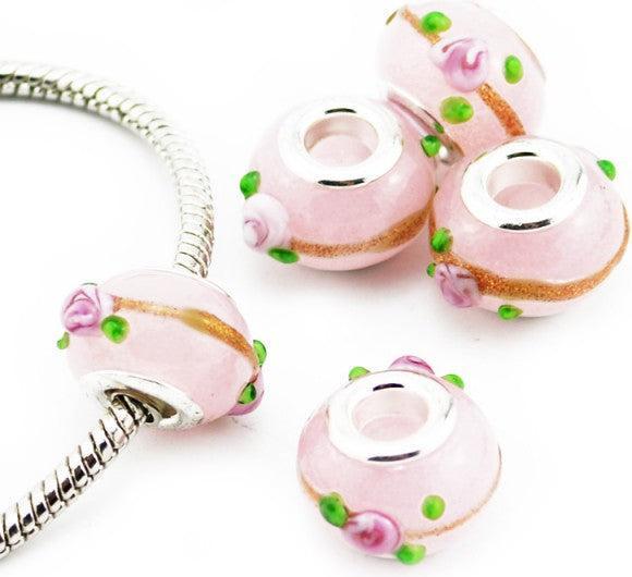 Produktbild Hermex Glas Bead versilbert 925 - Silbrig Rosa (Silber 925, Glas)