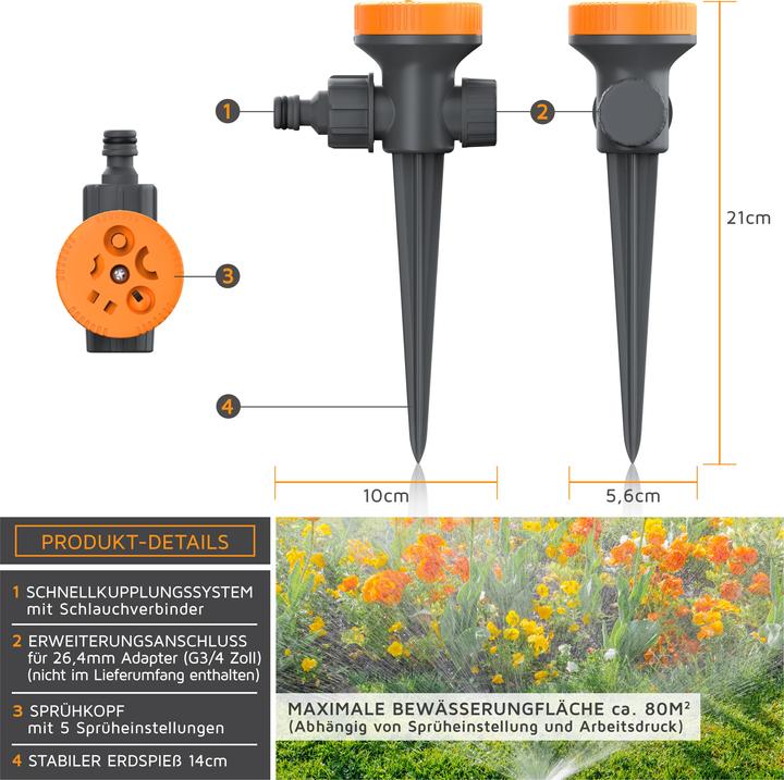 Image du produit Brandson 4x Arroseur 5 places, Arroseur escamotable, Arroseur de pelouse, Arroseur de surface, Arroseur de (Arroseurs escamotables)