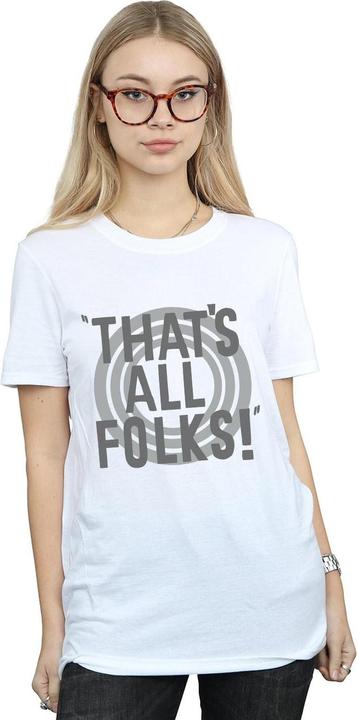 Actual product image Looney Tunes Womens/Ladies That's All Folks Text Cotton Boyfriend T-Shirt (L)