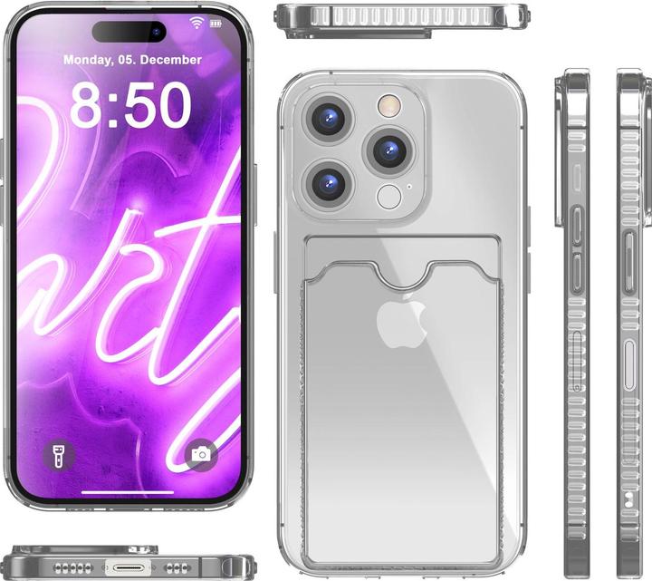 Produktbild Nalia Klar Transparente Neon Silikon Hülle Kartenhalter (Apple iPhone 16 Pro)