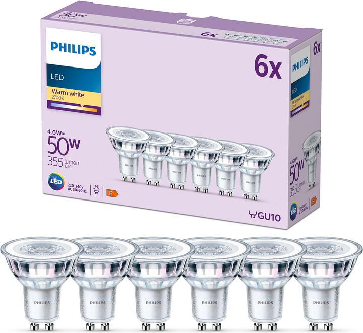 Immagine prodotto Philips LEDClassic 50W WW 36D ND 6CT/4 EC (GU10, 4.60 W, 355 lm, 6 x, F)