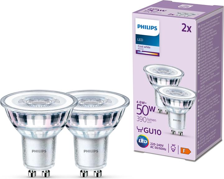 Productafbeelding Philips LED Klassiek (GU10, 4.60 W, 390 lm, 2 x, F)