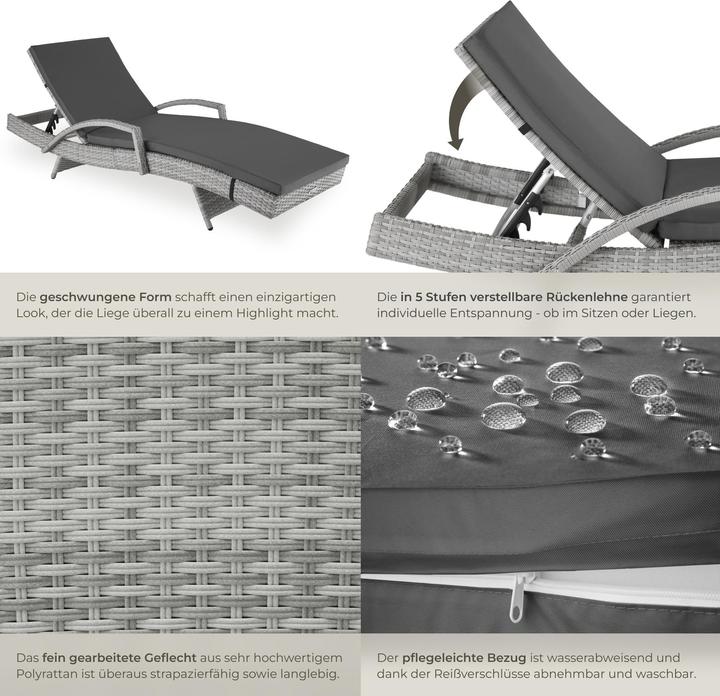 Actual product image tectake Sun lounger Océane rattan (190 cm)