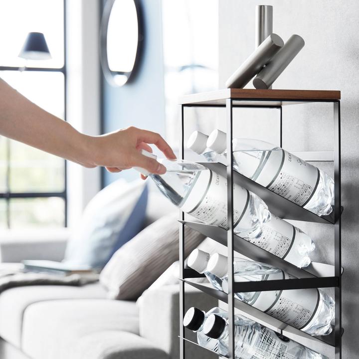 Image du produit Yamazaki Rack à bouteilles à 8 étages avec étagère en bois TOWER (20 x 19,5 x 88,5 cm, 16 Fl.)