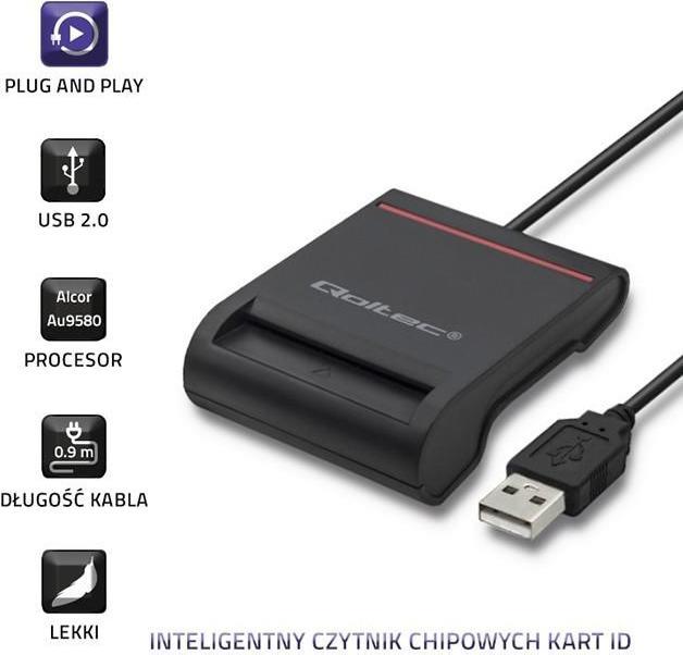 Actual product image Qoltec Skeneris Smart chip ID card scanner USB 2.0 Plug&Play (USB 2.0)