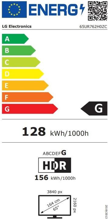 Energie-Label LG 65UR762H9ZC (65 Zoll) Ultra HD 400 cd/m² Smart-TV (65", UR762H, Nano-Cell, 4K)