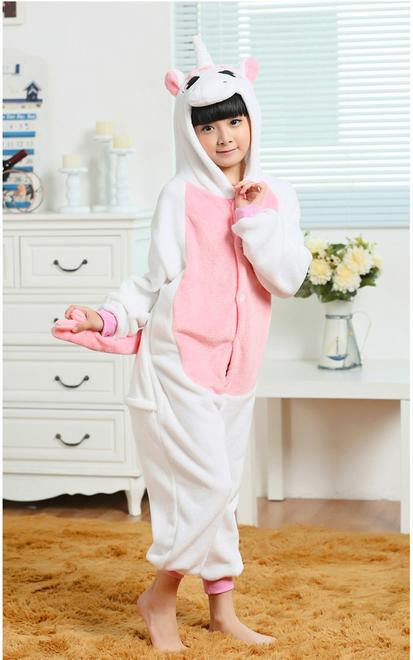 Immagine prodotto MU Classic Costume da unicorno - Pigiama con unicorno per bambini taglia 125 - bianco/rosa (125 B)