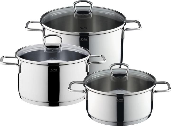 Actual product image Silit Saucepan Set Induction Cooking Saucepan Set 5pcs Glass Lid Allicante Stainless Steel (24 cm, Pan set + pot set, Stainless steel)