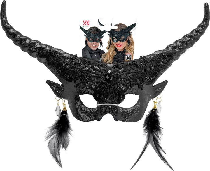 Actual product image Widmann Commedia Dell'Arte Mask Black Devil with Horns
