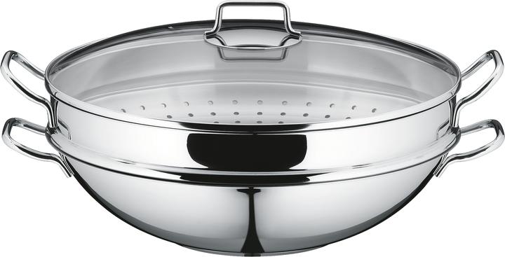 Produktbild WMF Wok Set 4tlg Wokpfanne 36cm 4,5l Glasdeckel Induktion Edelstahl (36 cm, Wok Pfanne, Edelstahl)