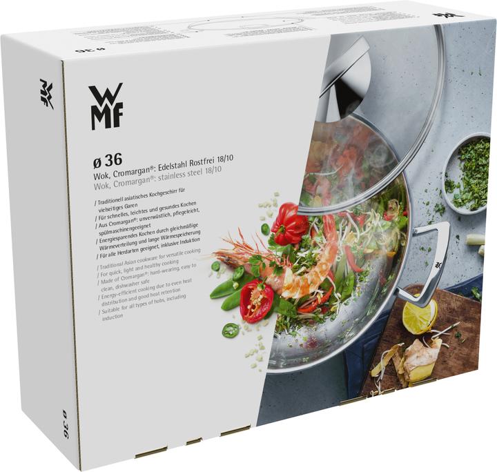 Produktbild WMF Wok Wokpfanne 36cm mit Glasdeckel Induktion Edelstahl (36 cm, Wok Pfanne, Edelstahl)
