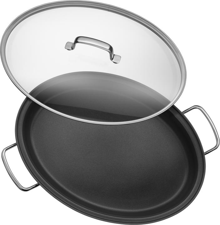 Productafbeelding WMF Vispan Ovale Smoorpan 38cm Deksel Inductie Roestvrij Staal Gecoat (26 cm, Koekenpan, Roestvrij staal)