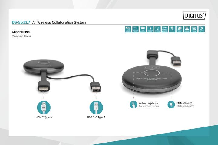 Actual product image Digitus Wireless Collaboration System (50 m, HDMI 2.0)