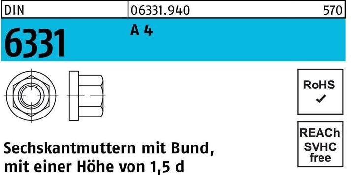 Productafbeelding Zeskantmoer DIN 6331 met kraag M 10 SW 16 A 4 (M10)