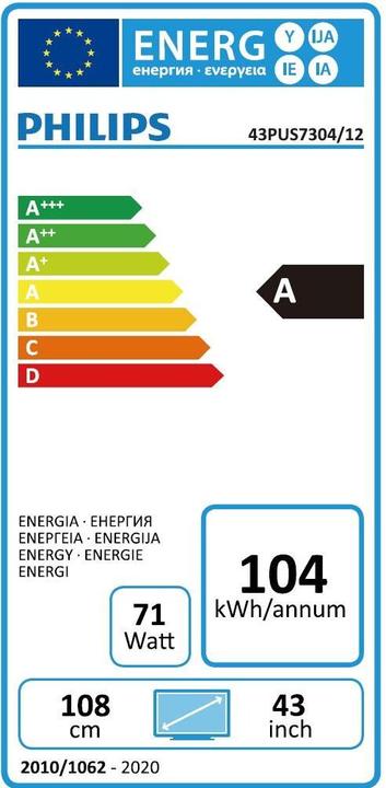 Energy Label Philips 43PUS7304 (43", LCD, 4K, 2019)