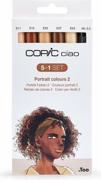Actual product image Copic Marker ciao, 5+1 Set "Portrait 2 (Beige, Sand brown, Sepia, Brown, 0.30 mm, 6 x)