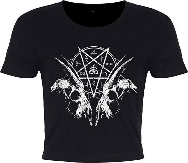 Actual product image Grindstore Crop top with goat skull pentagram (38 D)