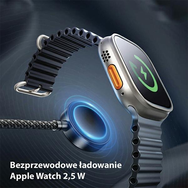 Actual product image Awei cable W23 3w1 usb-c/lightning/watch 100W/10W/2.5W czarny/black (1.20 m, USB 3.0, 100 W)