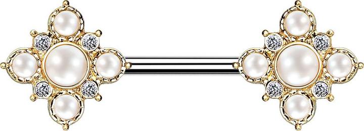 Star Piercing Barbell vergoldet Vintage Blume mit Perlen (Chirurgenstahl 316L, Messing)