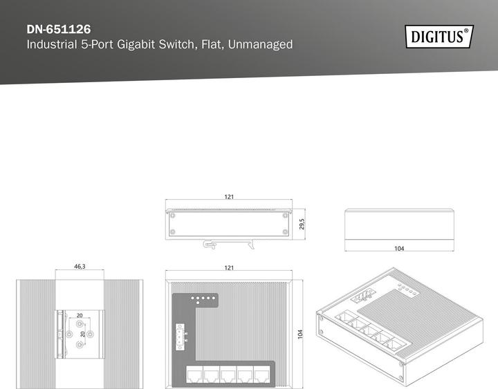 Actual product image Digitus Industrial Gigabit Flat Switch, 5-port (5 Ports)