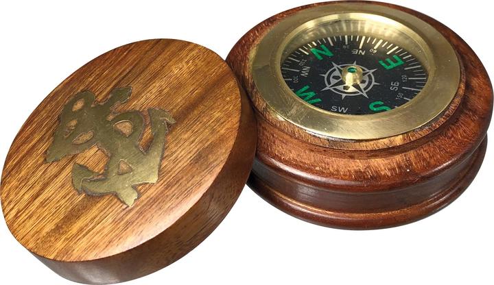Actual product image Nautistar Compass with lid, wood/brass