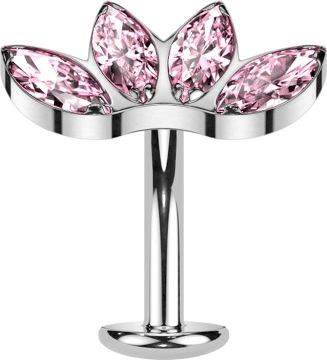 Produktbild Star Piercing Threadless Labret-Stab Banane silber Fächer silber mit vier Kristallen pink (Titan G23)