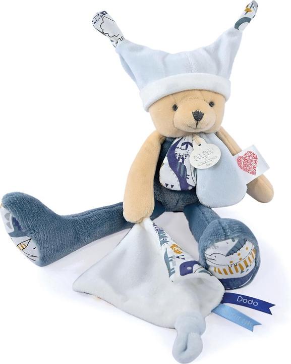 Actual product image Doudou et Compagnie Flap Bear with Cuddle Cloth Day&Night, blue 35cm