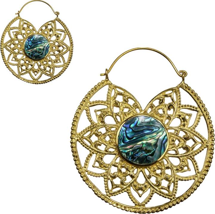Star Piercing Ohrring vergoldet Creole Sternenblume und Ablaone (Organisch, Messing)