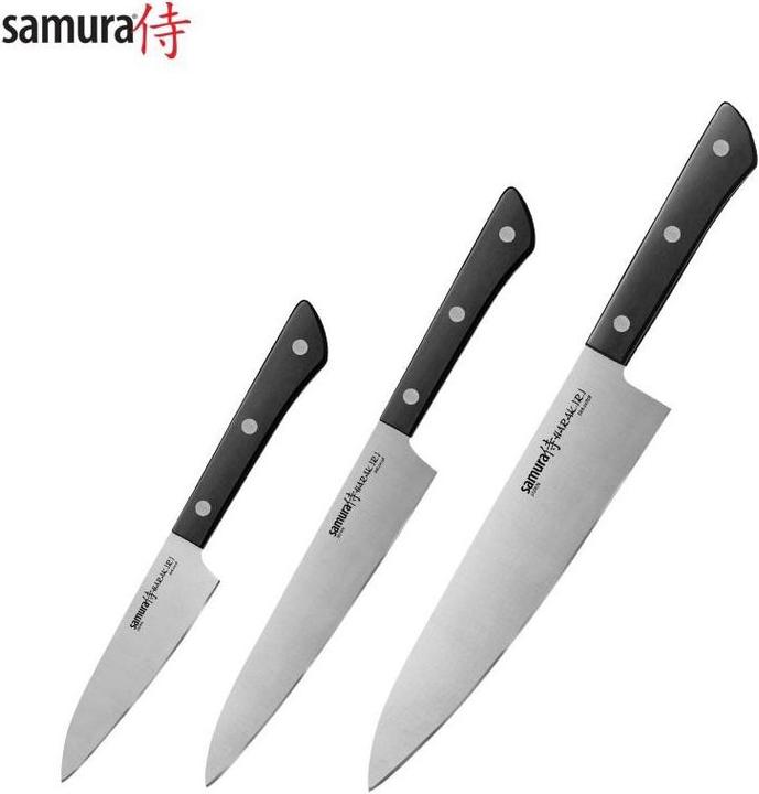 Samura HARAKIRI Set di 3 coltelli da cucina, nero: SHR-0085B, SHR-0023B, SHR-0011B (20.80 cm)