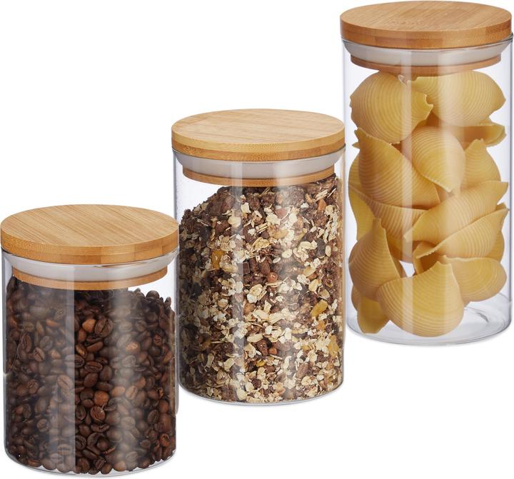 Relaxdays Glass Storage Jars, Set of 3 (1 l)