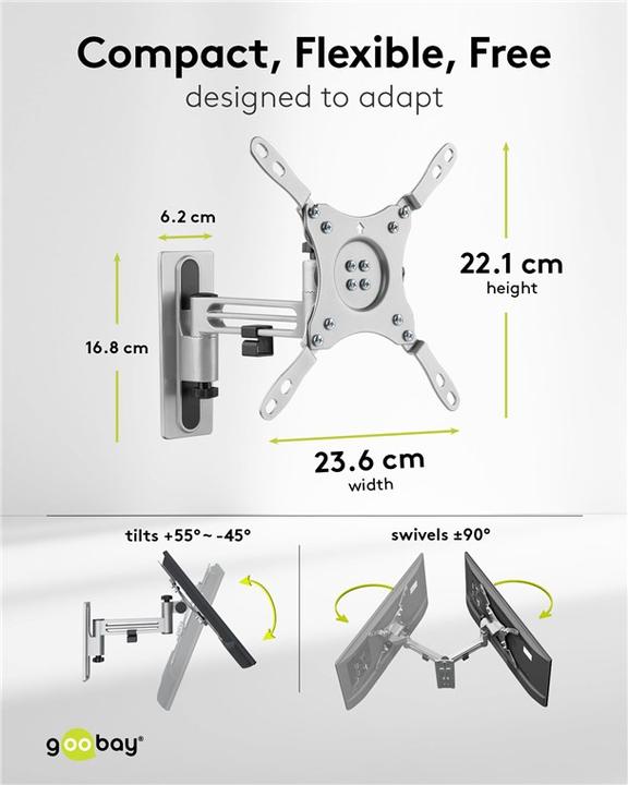 Produktbild Goobay TV-Wandhalterung Caravan FULLMOTION M, Silber (Wand, 43", 15 kg)