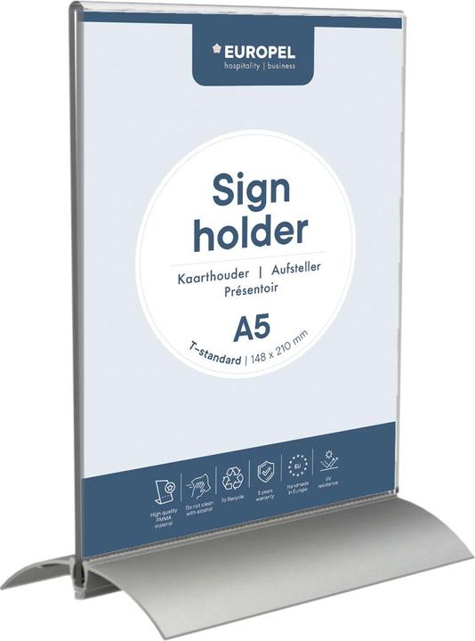 Image du produit Europel Présentoir de table, DIN A5 vertical, socle en aluminium (A5)