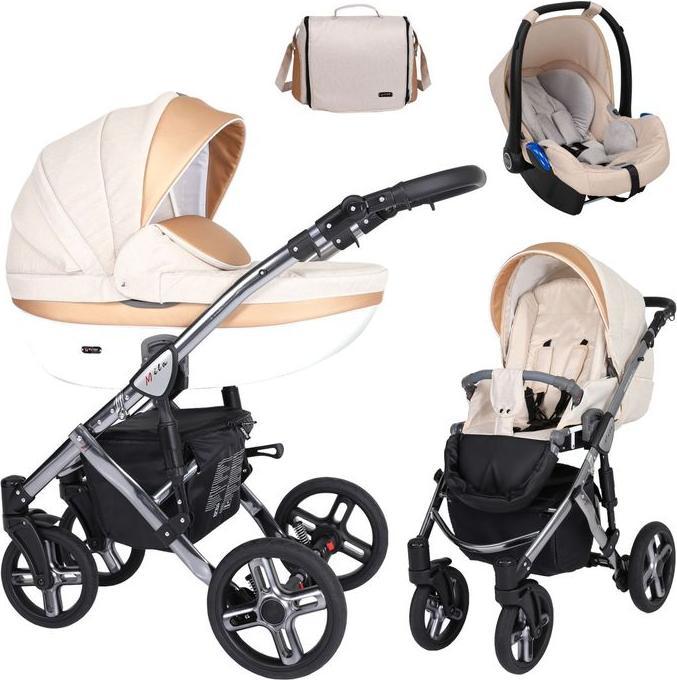 Kunert Kombikinderwagen Mila premium, Creme-Grau, inkl. Autositz Trix, Set 3in1