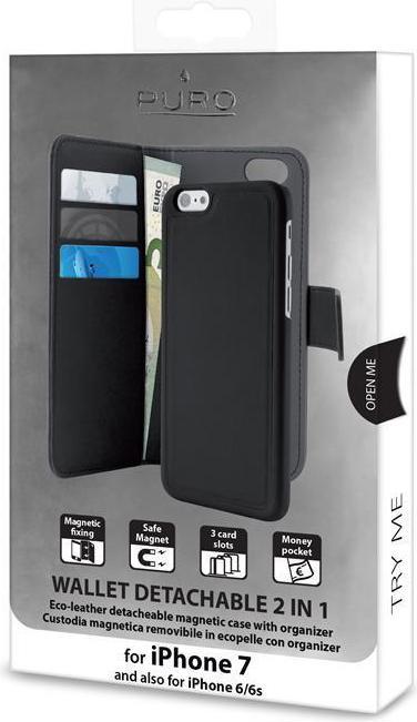 Actual product image Puro Faux leather wallet - case for iPhone 7/8/SE 2020, black (Apple iPhone 7)