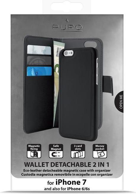 Actual product image Puro Faux leather wallet - case for iPhone 7/8/SE 2020, black (Apple iPhone 7)