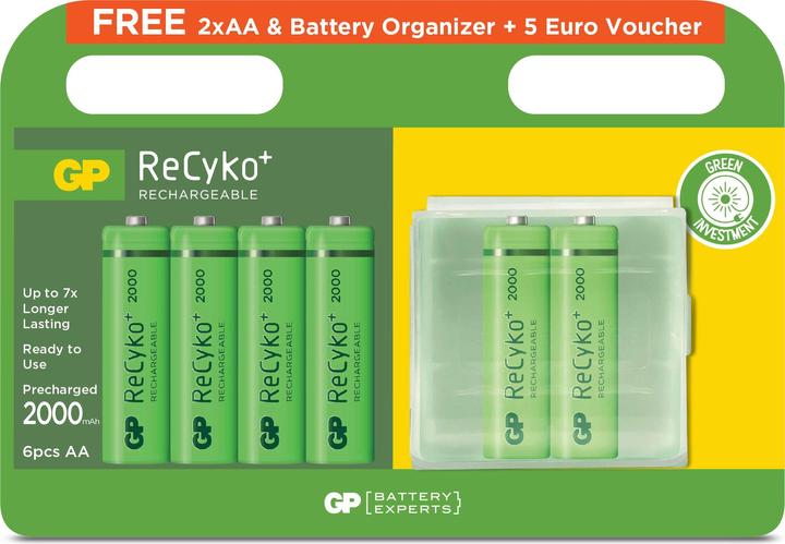 Actual product image GP Batteries ReCyko Promo, 4+2 AA battery, with free Battery Organizer (Rechargeable) /201198 (6 pcs., AA)