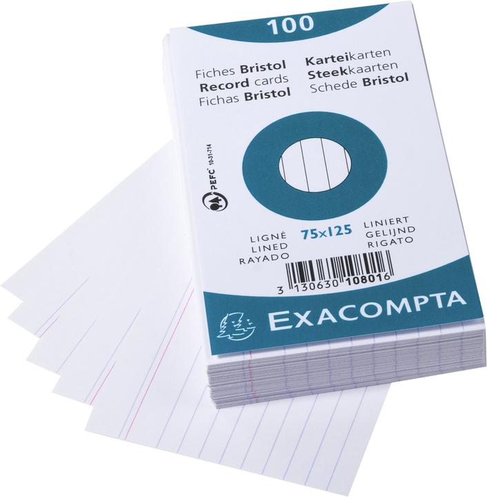 Produktbild Exacompta Karteikarten (75 x 125 mm, 205 g/m², 100 x)
