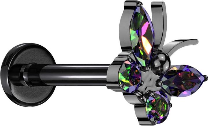 Star Piercing Micro Labret Innengewinde schwarz Schmetterling schwarz Kristalle dunkel multicolor (ohne Messing, Titan G23)