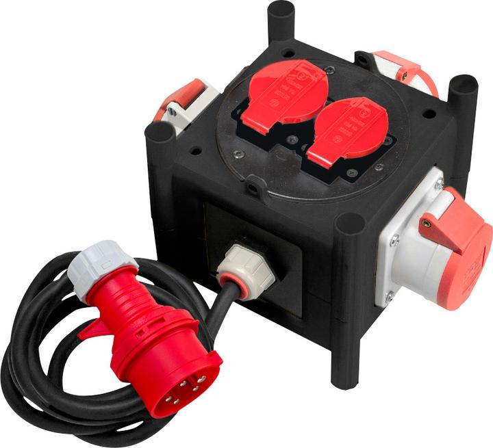 Brennenstuhl Kompakter Gummi-Stromverteiler / Gummiverteiler (1m Kabel, 3x CEE 400V/16A, 2x T25, 5-polig 230 (5 x, Typ 13)