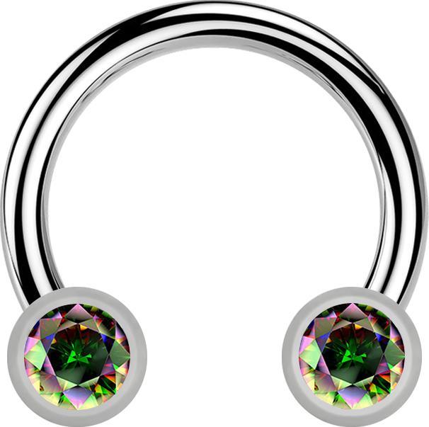 Star Piercing Micro Threadless Circular Barbell silber mit zwei Zylindern silber front Kristall dunkel multicolor (ohne Messing, Titan G23)