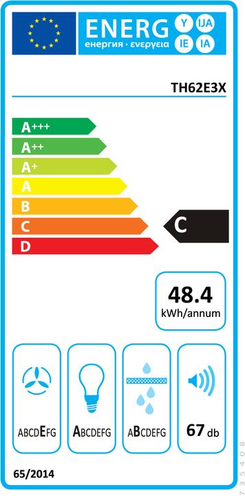 Etichetta energetica Gorenje TH62E3X Cappa da incasso in acciaio inox ³/h C (Cappuccio a schermo piatto)
