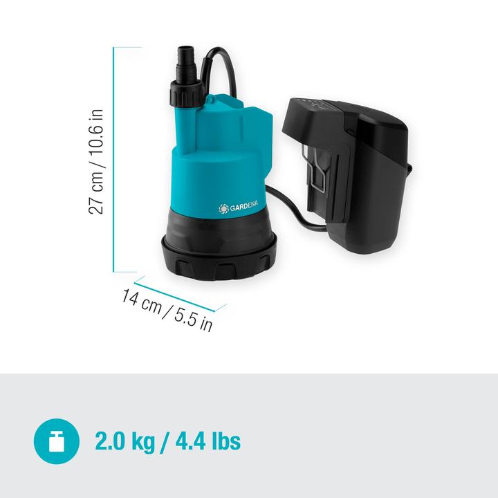 Actual product image Gardena Akku-Klarwasser-Tauchpumpe 20002 (Clear water pump)