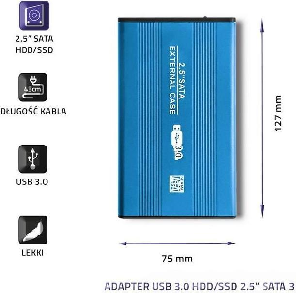 Produktbild Qoltec External Hard Drive Case HDD/SSD 2.5" SATA3 USB 3.0 Mėlyna (0.42 m, USB)