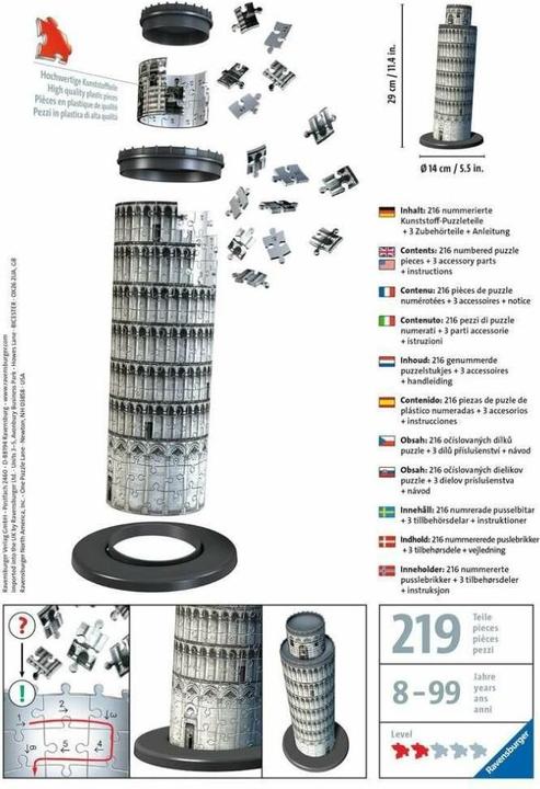 Actual product image Ravensburger 3D Leaning Tower (216 pieces)